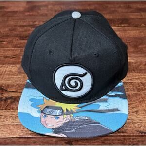 NARUTO SHIPPUDEN SnapBack Hat Black Blue Konoha Leaf Anime Manga